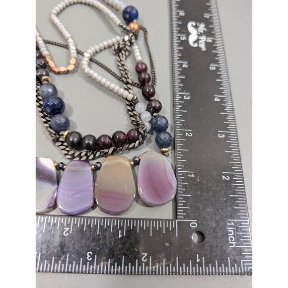 Nakamol Stone Beaded Statement Necklace Boho Layered Bib Gray Chain 18 in - Picture 9 of 9